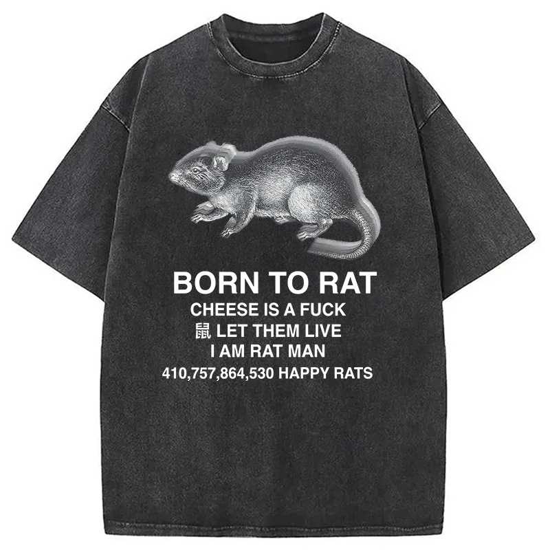 Modecanvas Born To Rat Meme DTG Printing Washed T-Shirt