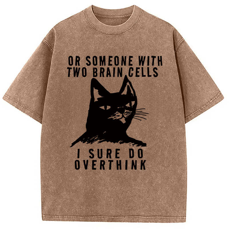 Modecanvas Overthinking Cat Funny DTG Printing Washed T-Shirt