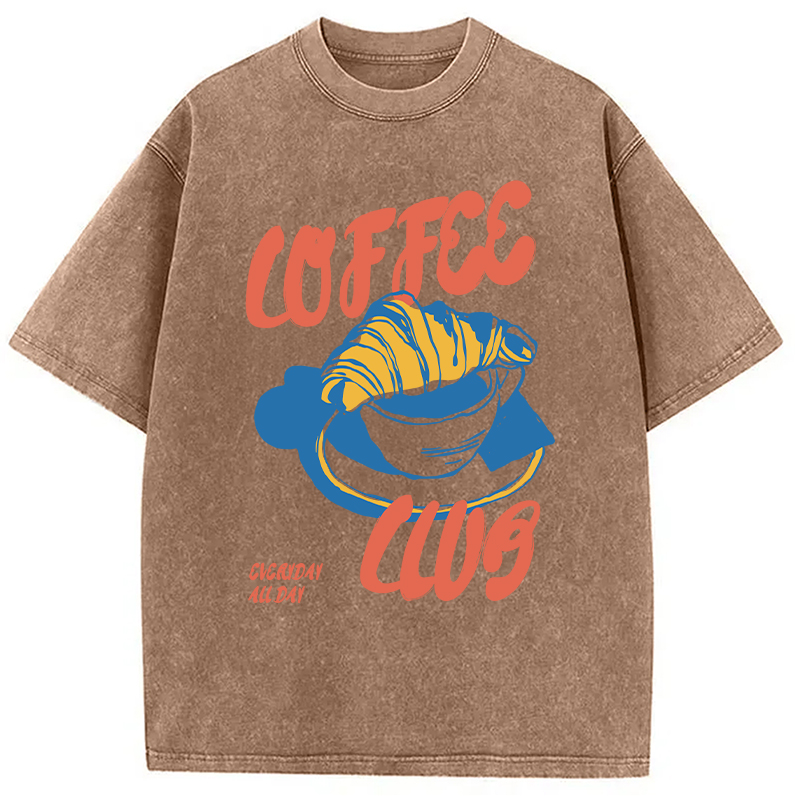 Modecanvas Retro Coffee Club DTG Printing Washed T-Shirt
