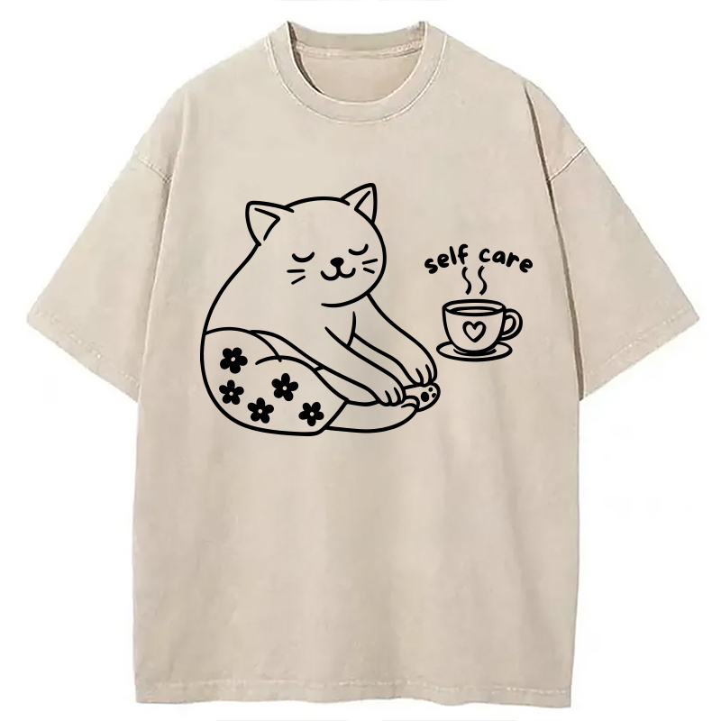 Modecanvas Self Care Line Art DTG Printing Washed T-Shirt