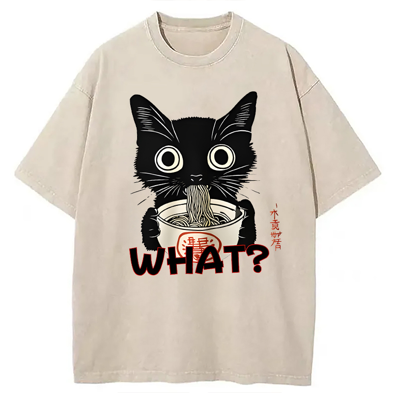 Modecanvas Kawaii Noodle Cat DTG Printing Washed T-Shirt