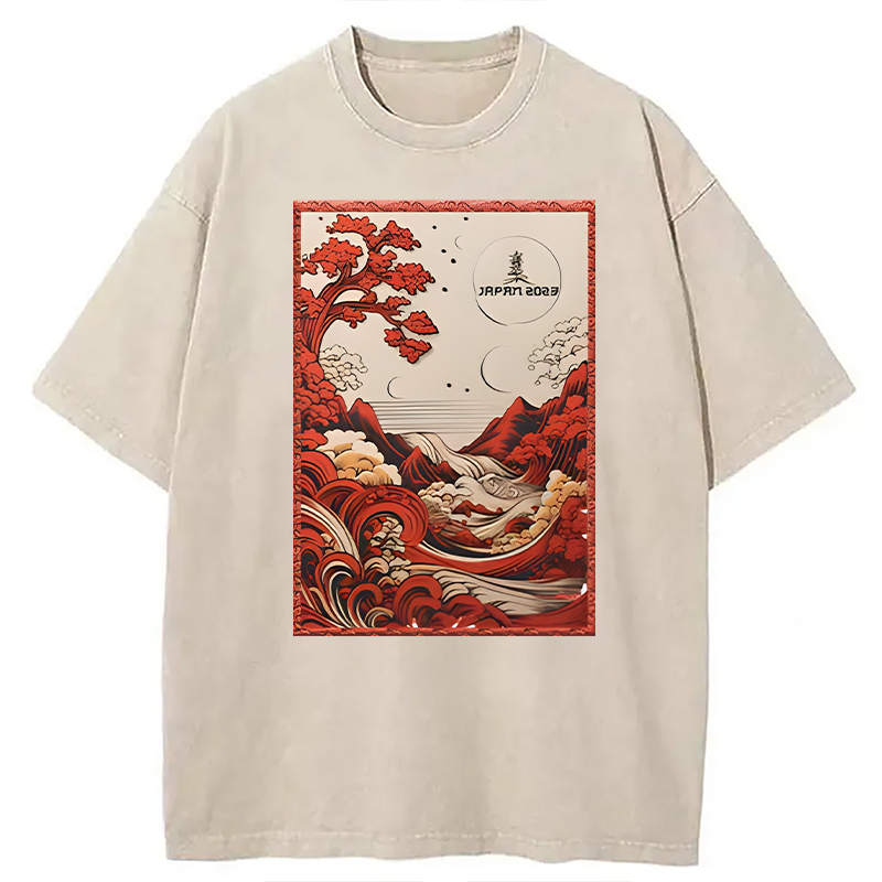 Modecanvas Japanese River View DTG Printing Washed T-Shirt