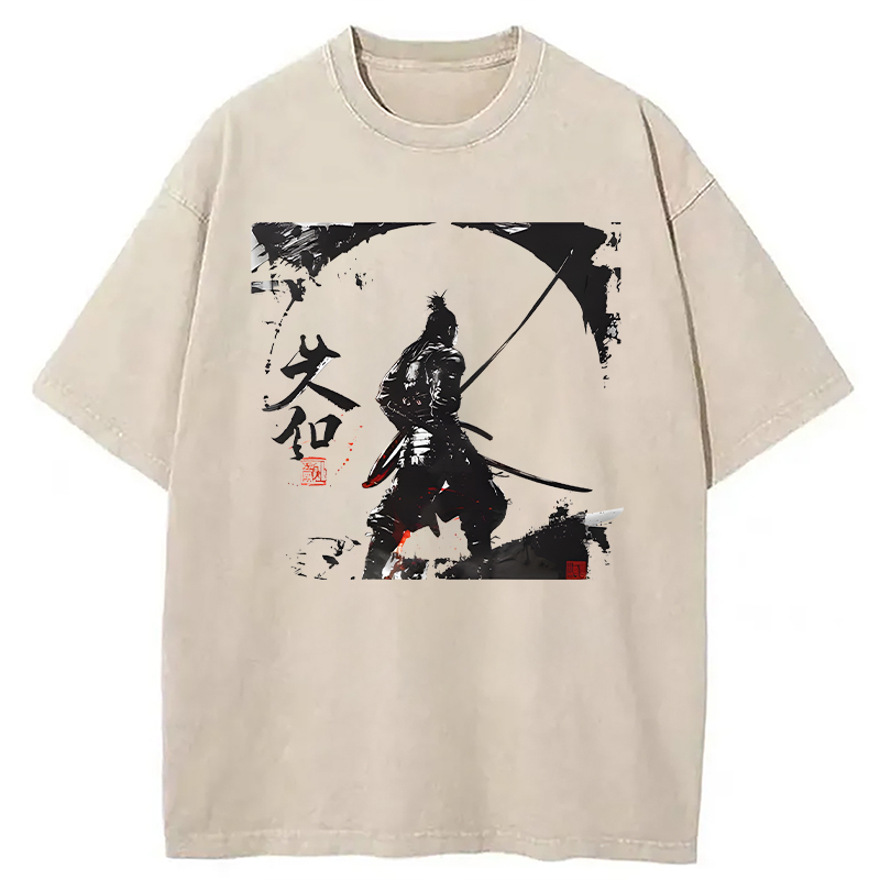 Modecanvas Japanese Samurai Martial Art DTG Printing Washed T-Shirt