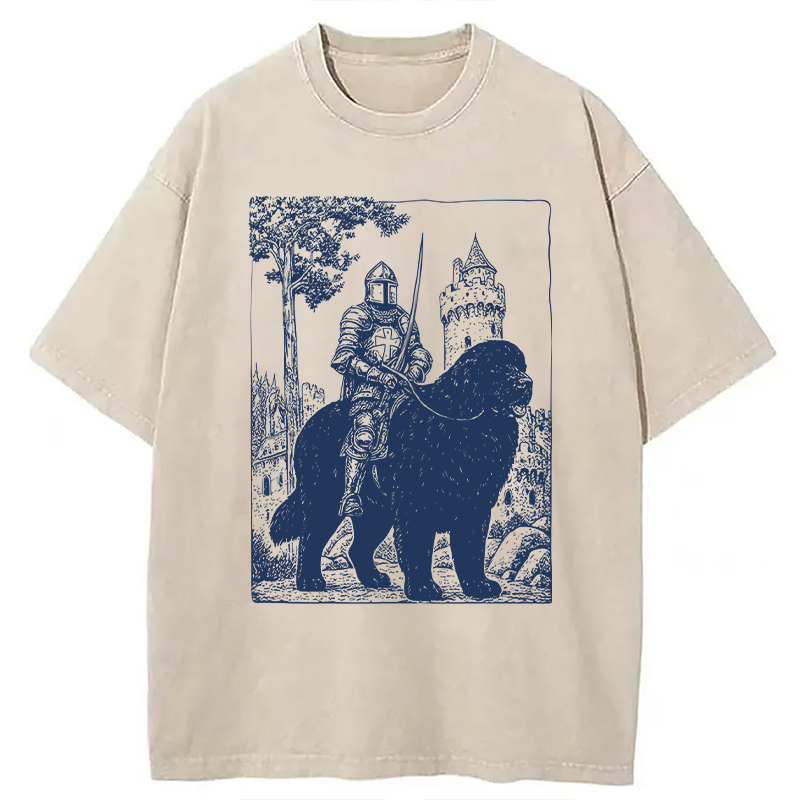 Modecanvas Knight Newfoundland Rider Vintage DTG Printing Washed T-Shirt