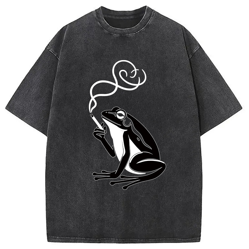 Modecanvas Minimalist Frog DTG Printing Washed T-Shirt