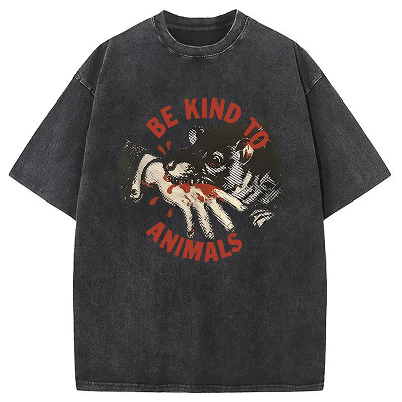 Modecanvas Be Kind To Animals Rat DTG Printing Washed T-Shirt