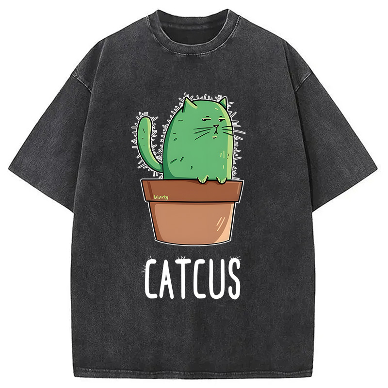 Modecanvas Cute Catcus DTG Printing Washed T-Shirt