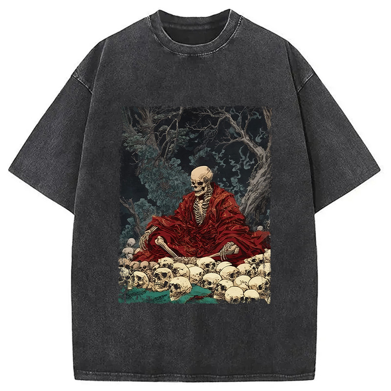Modecanvas Guardian Of The Skulls DTG Printing Washed T-Shirt-modecanvas
