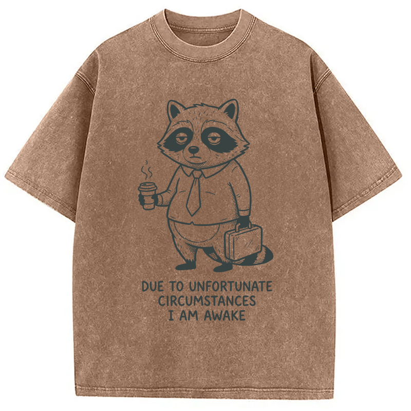 Modecanvas Grumpy Raccoon Morning DTG Printing Washed T-Shirt