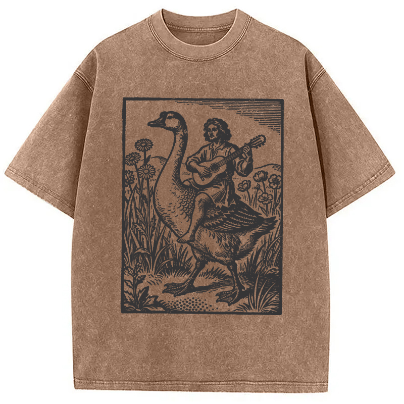 Modecanvas Medieval Bard Goose DTG Printing Washed T-Shirt