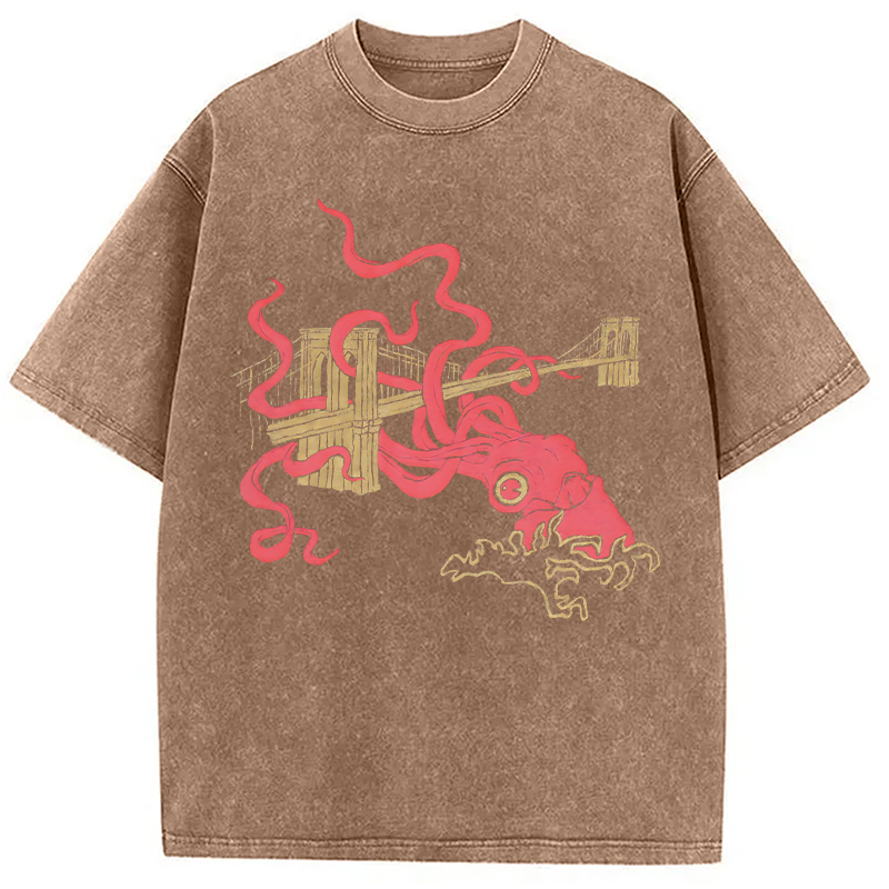 Modecanvas Squid Attack DTG Printing Washed T-Shirt
