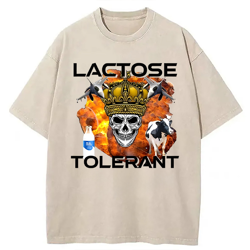 Modecanvas Lactose Tolerant Milk Funny Meme DTG Printing Washed T-Shirt