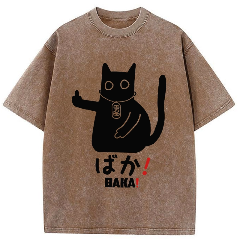 Modecanvas Japanese Baka Cat Washed T-Shirt