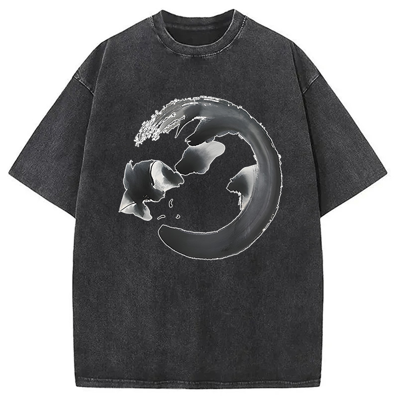 Modecanvas Inkpainting Cat Zen Enso DTG Printing Washed T-Shirt