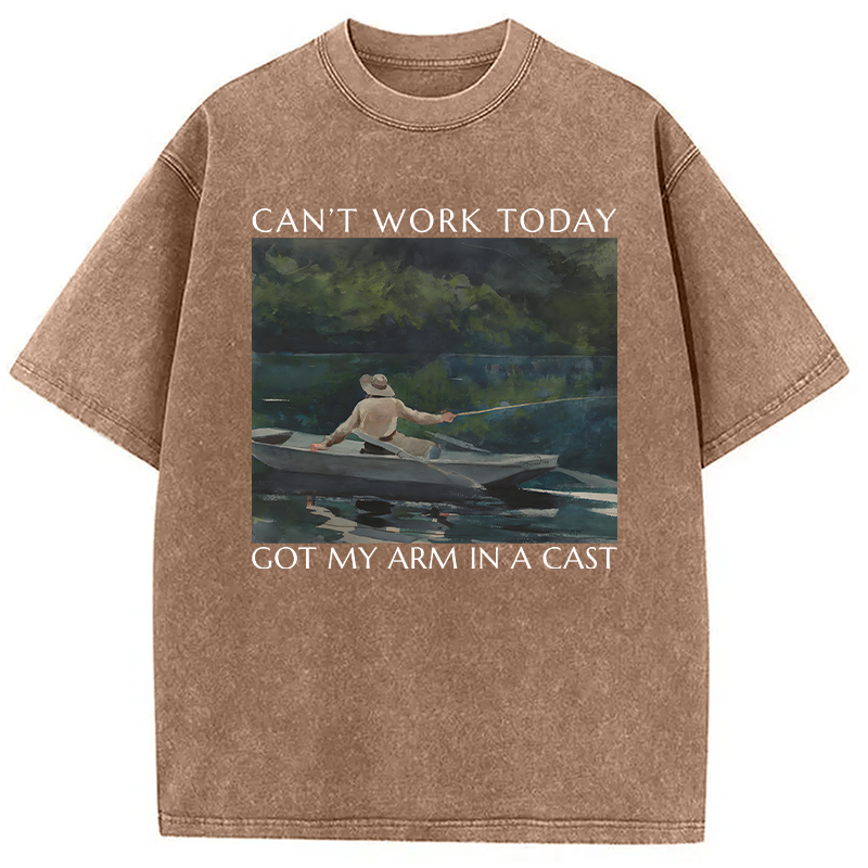 Modecanvas Funny Fishing Painting DTG Printing Washed T-Shirt