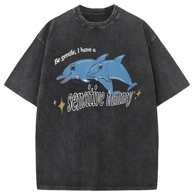 Modecanvas Be Gentle I Have A Sensitive Tummy DTG Printing Washed T-Shirt