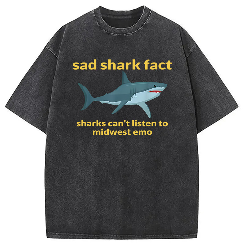Modecanvas Sad Shark Fact DTG Printing Washed T-Shirt