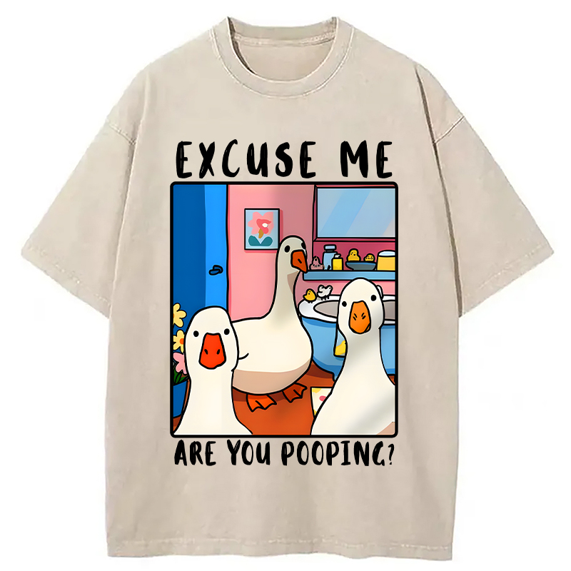 Modecanvas Excuse Me Duck Meme DTG Printing Washed T-Shirt