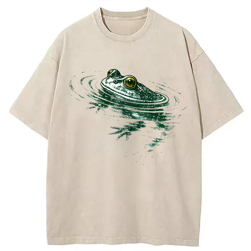 Modecanvas Frog Swimming DTG Printing Washed T-Shirt
