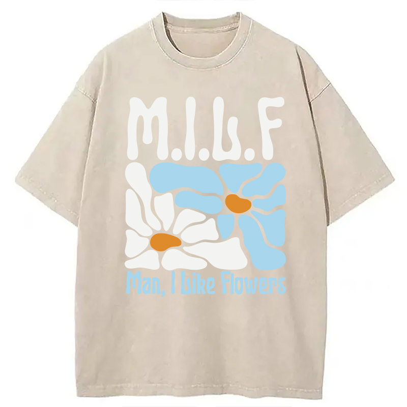 Modecanvas Man I Like Flowers DTG Printing Washed T-Shirt