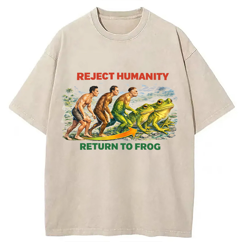 Modecanvas Reject Humanity Return To Frog Funny Meme DTG Printing Washed T-Shirt