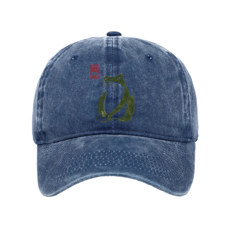 Modecanvas Woodblock Print Frog Washed Cap-modecanvas
