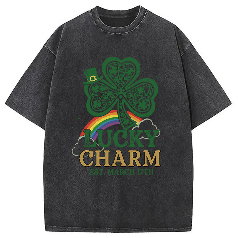 Modecanvas Lucky Charm Clover Rainbow DTG Printing Washed T-Shirt