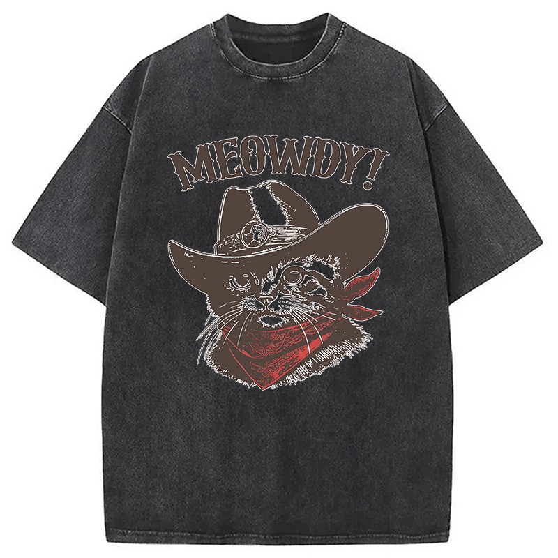 Modecanvas Meowdy Cowboy Cat DTG Printing Washed T-Shirt