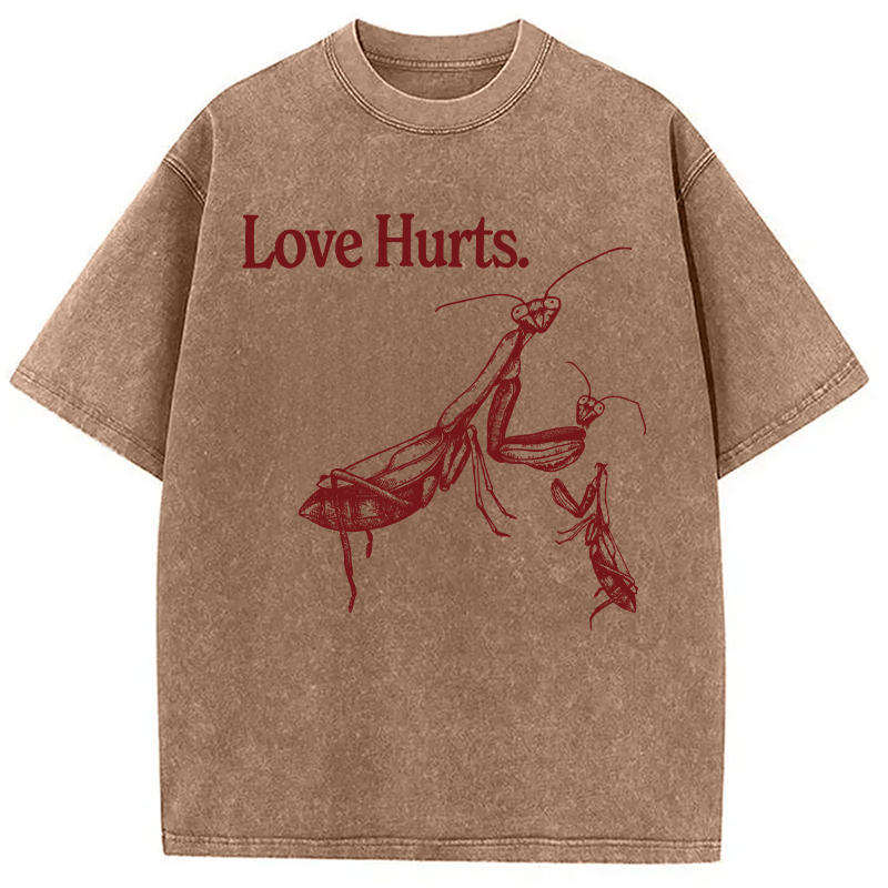 Modecanvas Love Hurts Funny Praying Mantis DTG Printing Washed T-Shirt