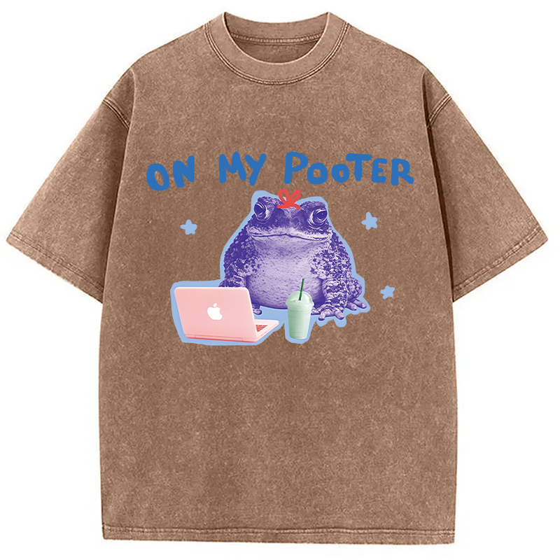 Modecanvas On My Pooter Funny Frog DTG Printing Washed T-Shirt