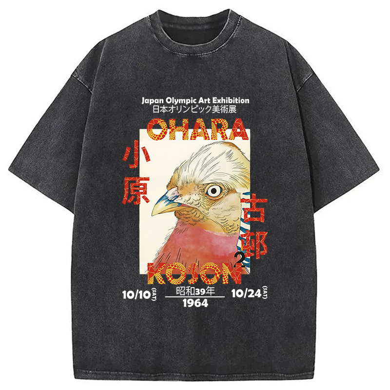 Modecanvas Japanese Bird Poster Washed T-Shirt