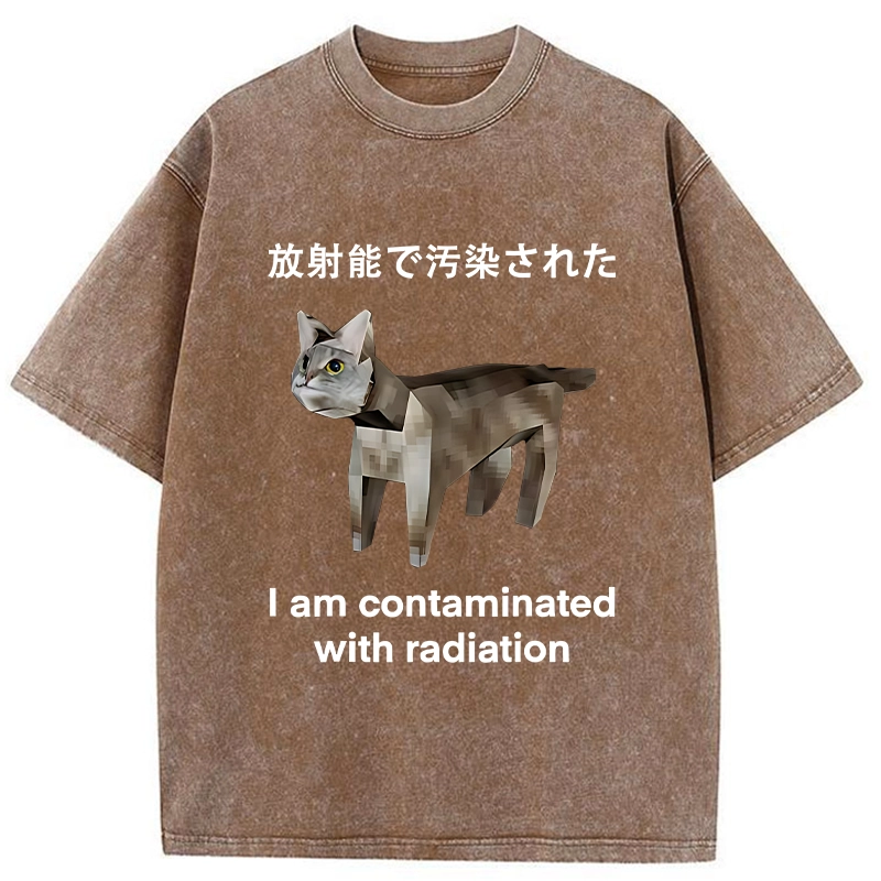 Modecanvas Cat Contaminated By Radiation Washed T-Shirt-modecanvas