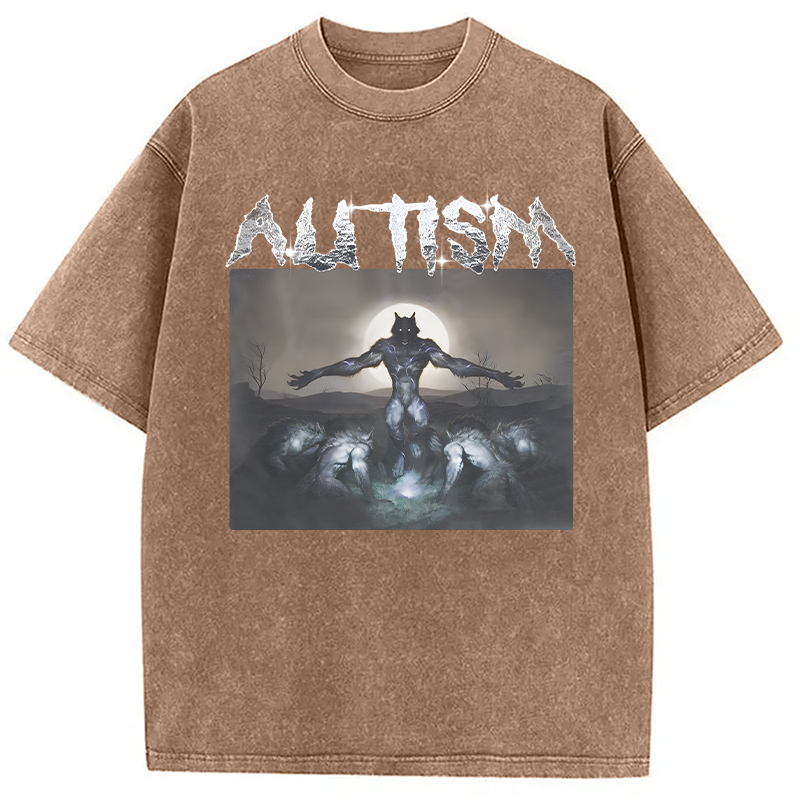 Modecanvas Funny Autism Wolf DTG Printing Washed T-Shirt