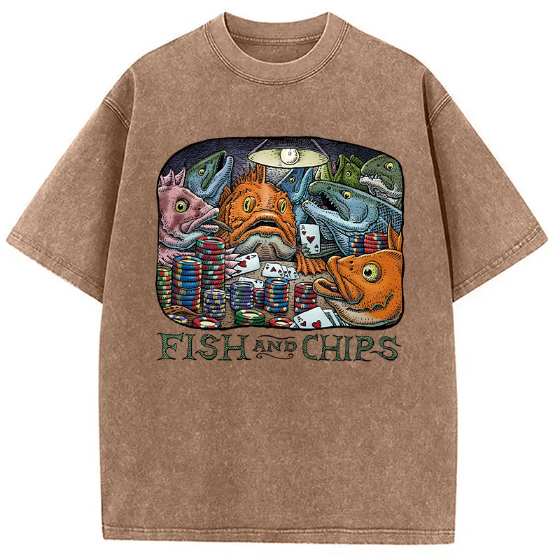 Modecanvas Fish And Chips Washed T-Shirt-modecanvas