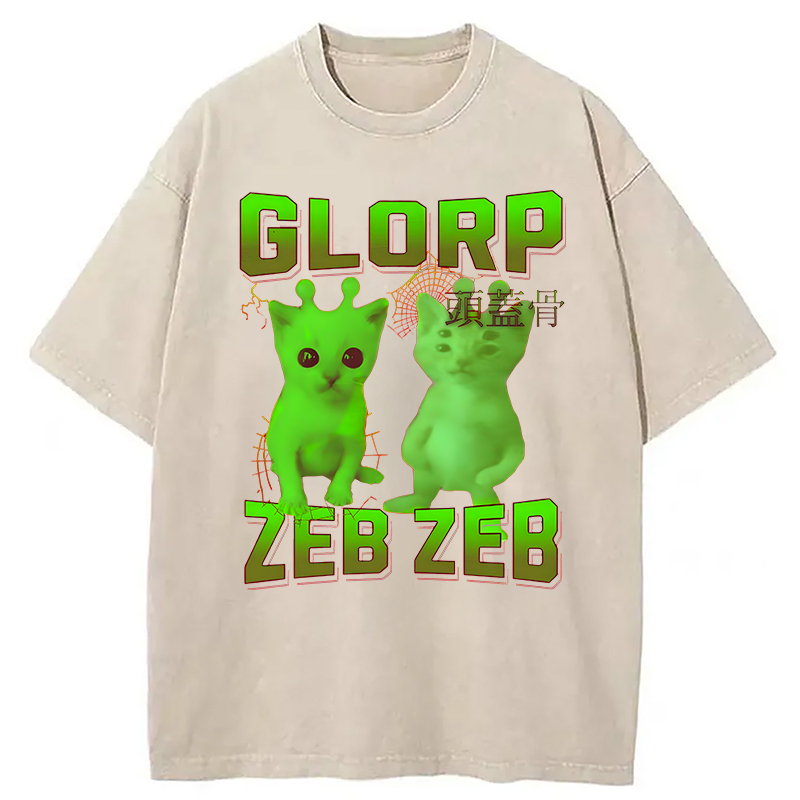 Modecanvas Glorp Gnarp Cat Meme DTG Printing Washed T-Shirt