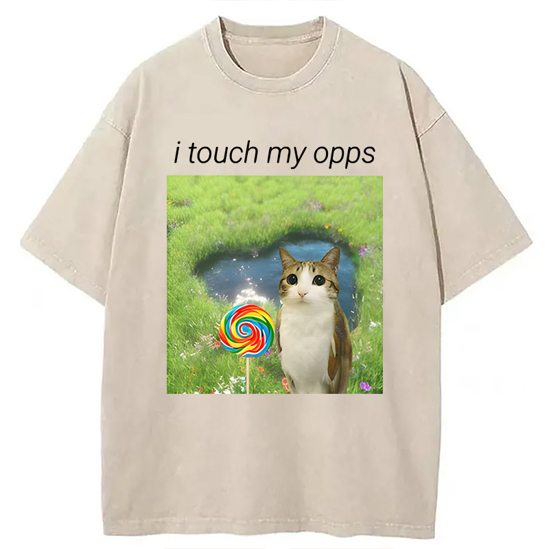 Modecanvas Funny Meowl Meme DTG Printing Washed T-Shirt