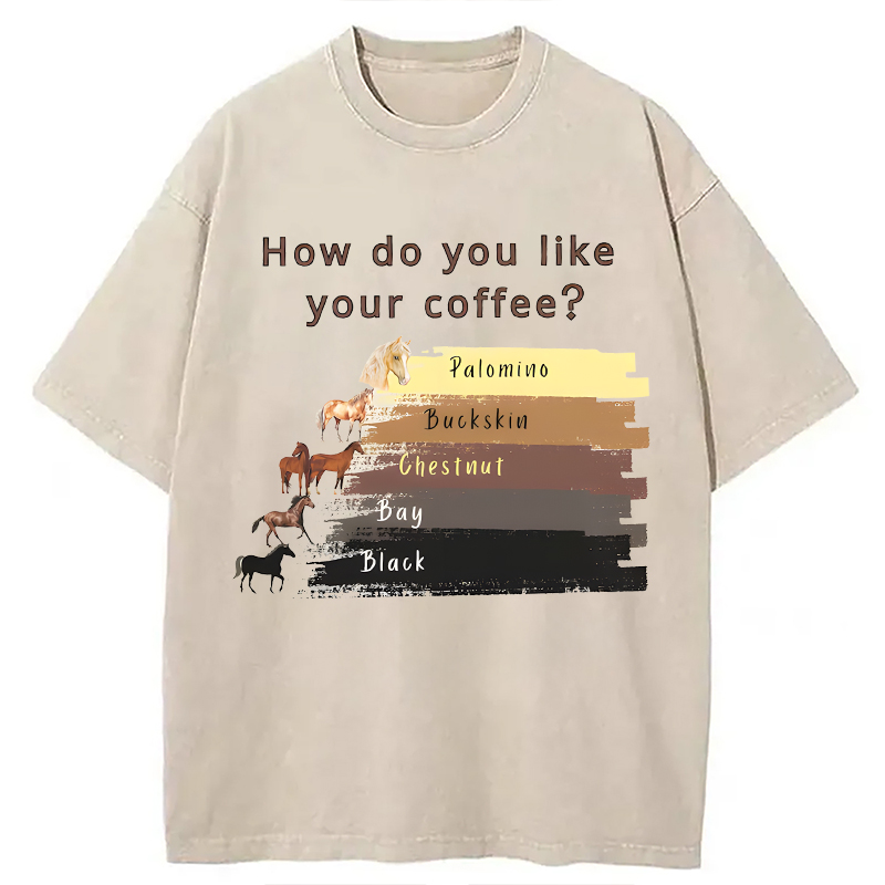 Modecanvas Funny Horse and Coffee DTG Printing Washed T-Shirt
