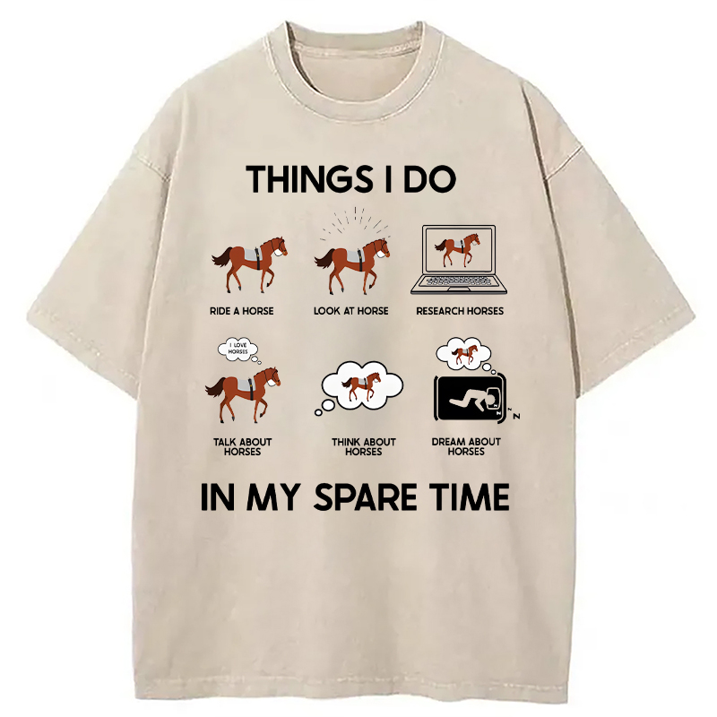 Modecanvas Funny Horse Meme DTG Printing Washed T-Shirt
