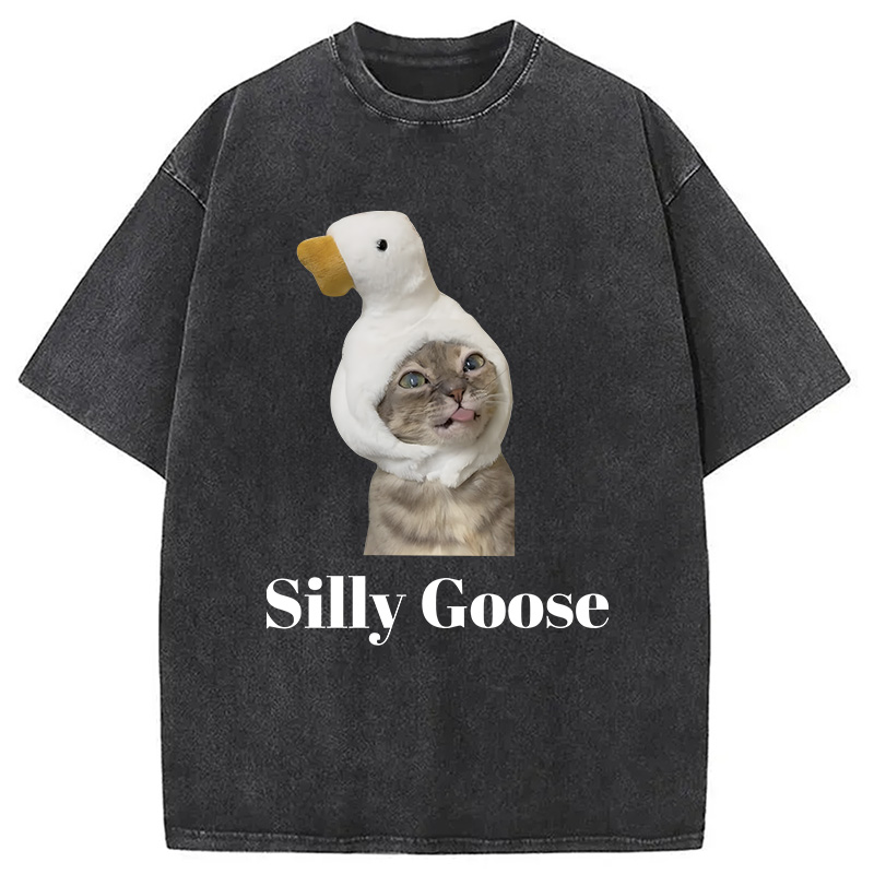 Modecanvas Goose Cat DTG Printing Washed T-Shirt