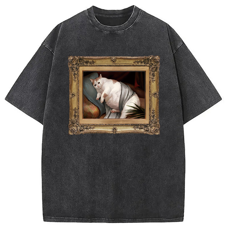 Modecanvas Fat Cat Crying In The Mansion DTG Printing Washed T-Shirt