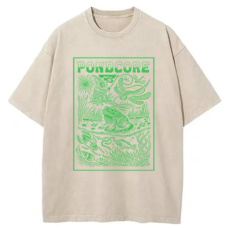 Modecanvas Pondcore Frog DTG Printing Washed T-Shirt