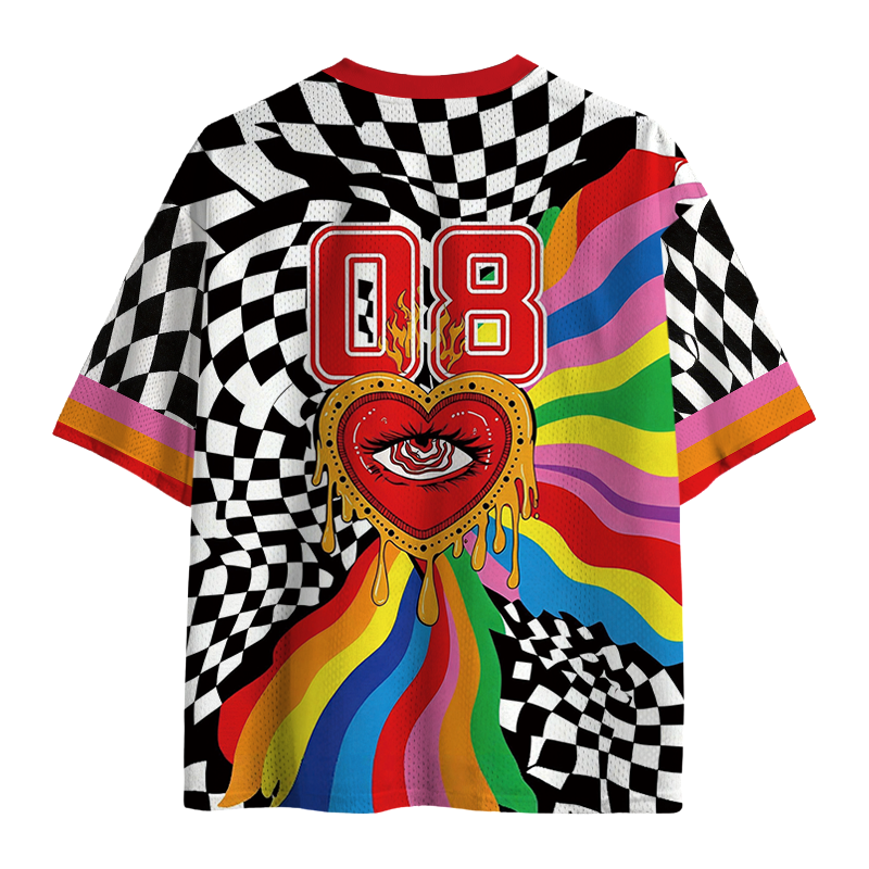Modecanvas Trippy Rainbow Heart Eye Mesh Jersey-modecanvas