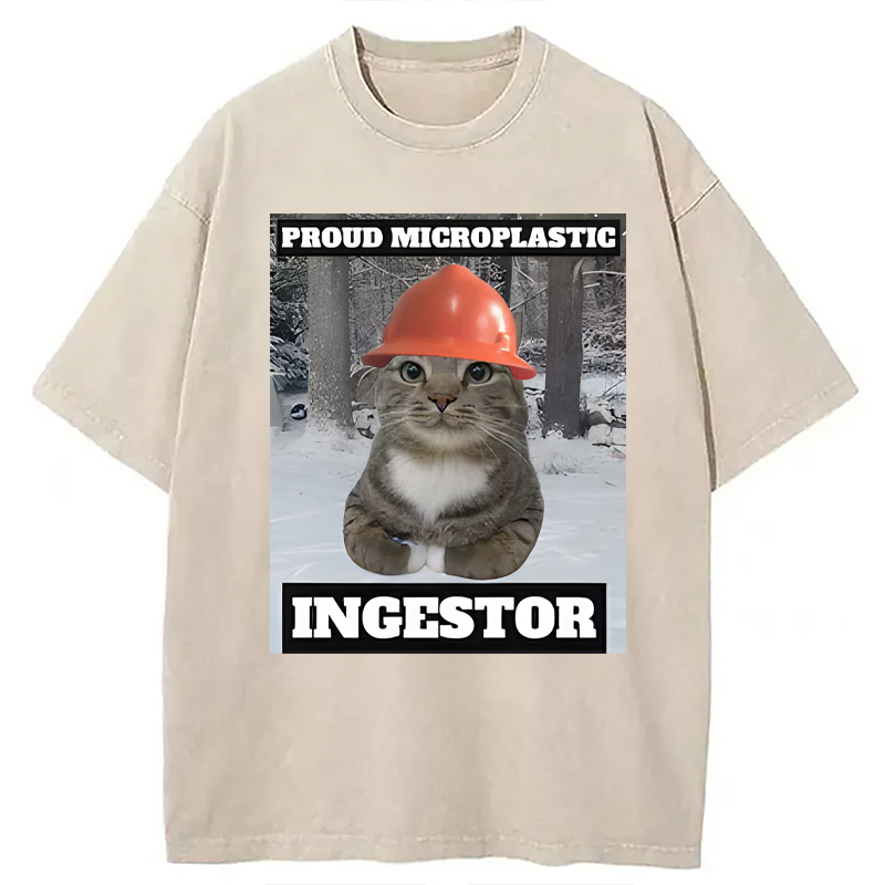 Modecanvas Proud Microplastic Ingestor Cat Meme DTG Printing Washed T-Shirt