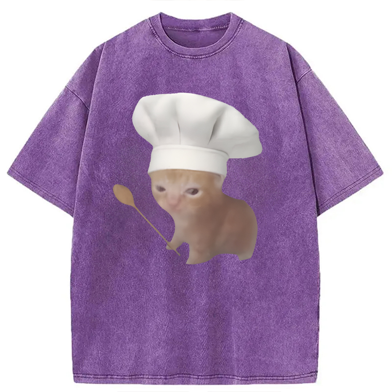 Modecanvas Funny Culinary Kitty Meme DTG Printing Washed T-Shirt
