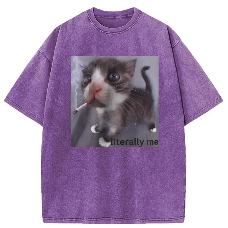 Modecanvas Literally Me Smoking Cat DTG Printing Washed T-Shirt