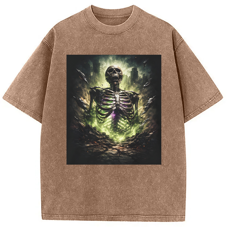 Modecanvas Radioactive Inspired Skeleton DTG Printing Washed T-Shirt