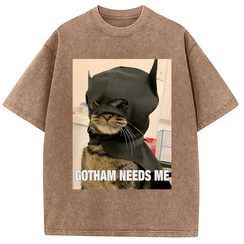 Modecanvas Bat Cat Meme DTG Printing Washed T-Shirt