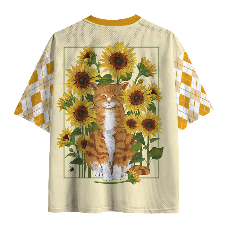 Modecanvas A Contented Orange Cat Mesh Jersey-modecanvas