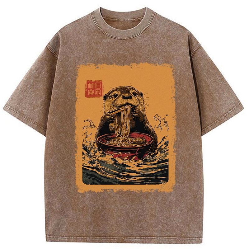 Modecanvas Ramen Lover Otter Washed T-Shirt