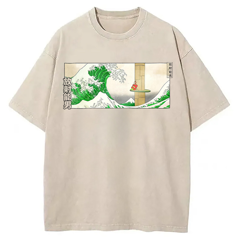 Modecanvas Green Wave DTG Printing Washed T-Shirt